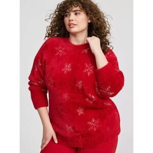 Red Torrid Snowflake Eyelash Crewneck Pullover Sweater 0/L/12